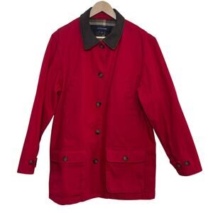 Vintage 1990's Lands End Red Barn Chore Jacket Leather Collar Womens Large